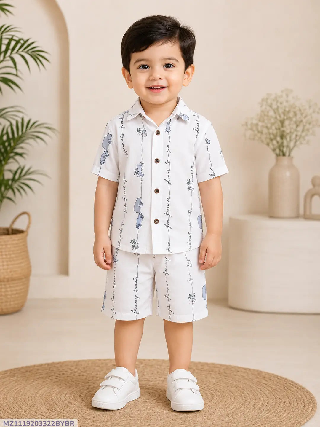 2 Pcs Boys' Cotton Lawn Printed Shirt & Shorts Set – Soft, Lightweight Summer Outfi